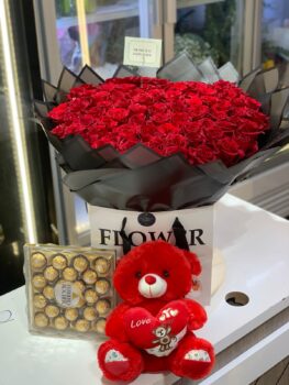 100 Roses Bouquet Chocolate Teddy