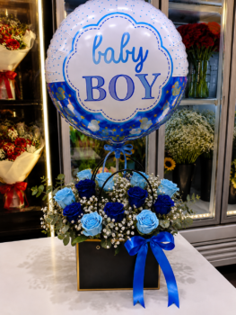BABY BOY BAG BOUQUET WITH BALLOON