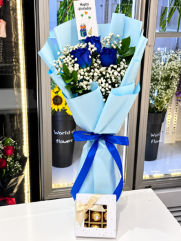 BLUE ROSE BOUQUET AND FERRERO ROCHER CHOCOLATE