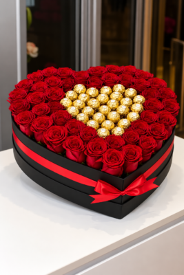 PREMIUM RED ROSE WITH CHOCOLATE HEART BOX