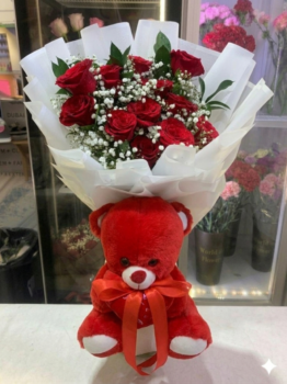 RED ROSE BOUQUET WITH TEDDY