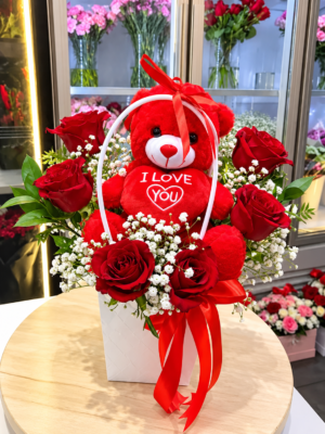 RED ROSE BAG WITH TEDDY