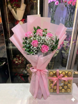 Pink Bouquet and Ferrero Rocher Chocolate