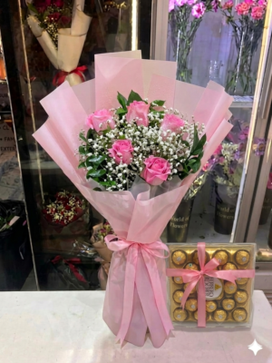Pink Bouquet and Ferrero Rocher Chocolate