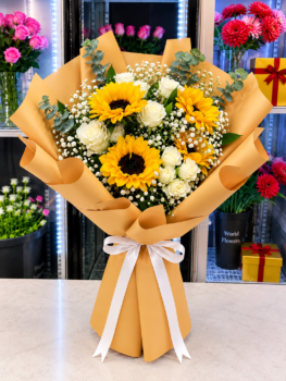 SUNFLOWER AND ROSE BLOOM
