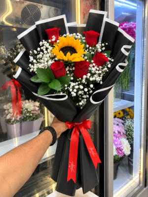 SUNFLOWER RED ROSE MIX BOUQUET