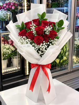 RED ROSE BOUQUET - 10 ROSES