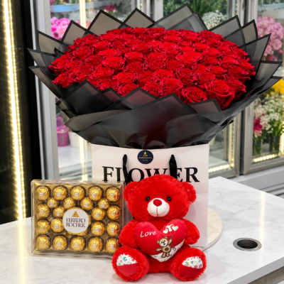 101 Roses Bouquet Chocolate Teddy