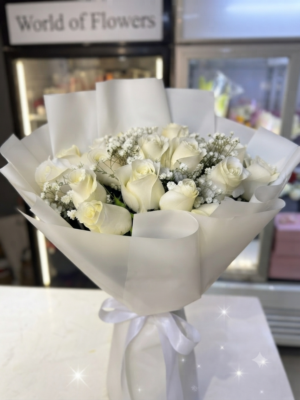 WHITE BOUQUET CLASSIC-15 ROSES