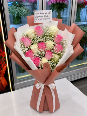 PINK WHITE MIX ROSE BOUQUET