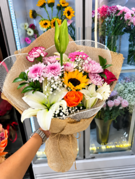 MIX FLOWER BOUQUET WRAPPED WITH JUTE