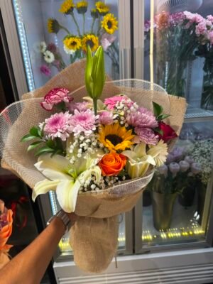 MIX FLOWER BOUQUET WRAPPED WITH JUTE