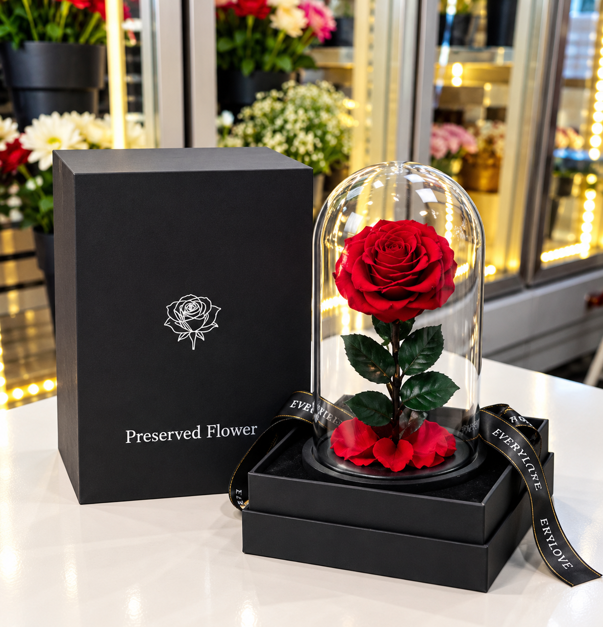 RED EVERLASTING ROSE WITH BOX