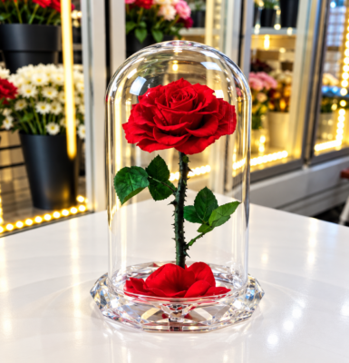 PREMIUM EVERLASTING RED ROSE IN CRYSTAL DOME